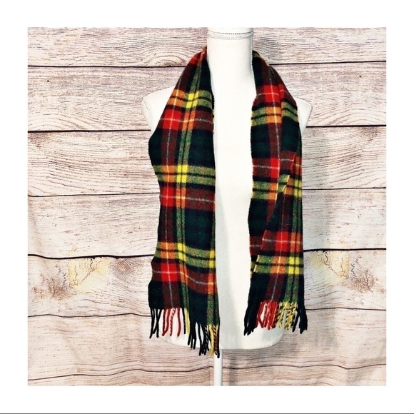 Vintage Ireland by John Hanly Red Tartan Wool Plaid Scarf 100% Lambswool - Picture 1 of 3